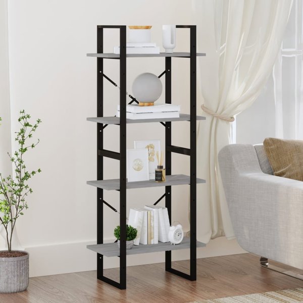 vidaXL Ράφι βιβλιοθήκης με 4 ράφια, γκρι δρυς Sonoma, 60x30x140 εκ.