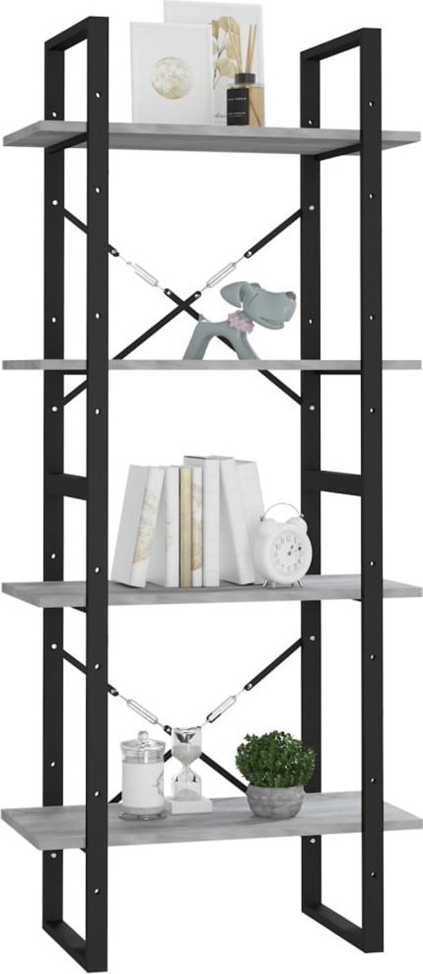 vidaXL Ράφι βιβλιοθήκης με 4 ράφια, γκρι δρυς Sonoma, 60x30x140 εκ.