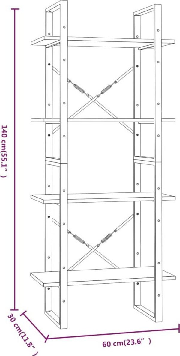 vidaXL Ράφι βιβλιοθήκης με 4 ράφια, γκρι δρυς Sonoma, 60x30x140 εκ.