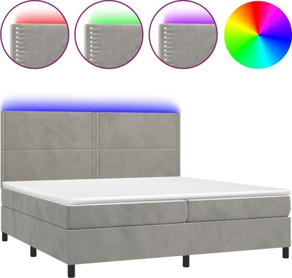 vidaXL Κρεβάτι κοντίνενταλ με στρώμα και LED, γκρι, 200x200 εκ., βελούδο
