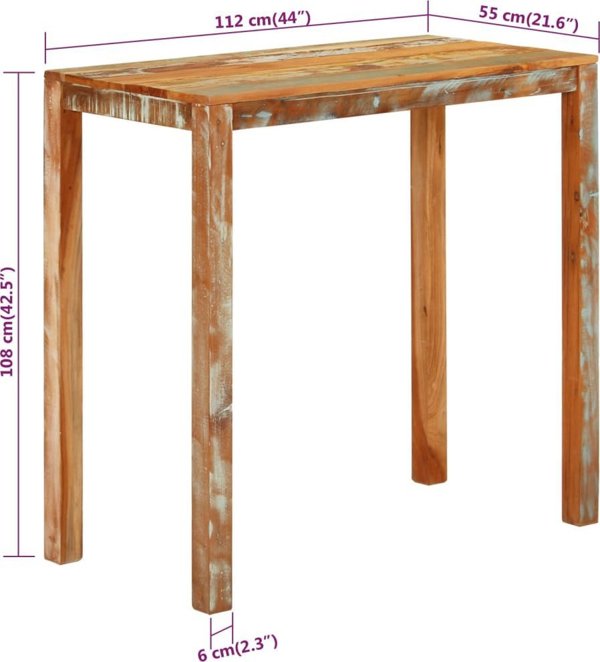 vidaXL Stolik barowy, 112x55x108, lite drewno odzyskane