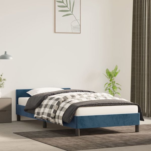 vidaXL Rama κρεβατιού με κεφαλάρι, σκούρο μπλε, 80x200 εκ., βελούδινη