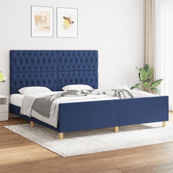 vidaXL Rama κρεβατιού με κεφαλάρι, μπλε, 180x200 εκ., επενδεδυμένη με ύφασμα