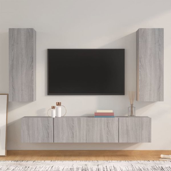 vidaXL Σετ 4 επιπλάκια τηλεόρασης, γκρι δρυς sonoma, υλικό ξυλοπαγώνεται