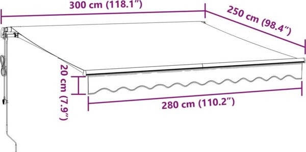 vidaXL Automatycznie zwijana markiza, burgundowa, 300x250 cm