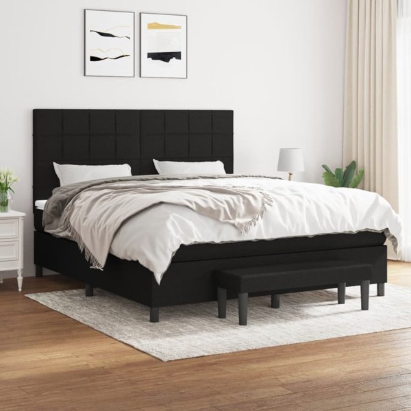 vidaXL Κρεβάτι kontynentalnym με στρώμα, μαύρο, ύφασμα, 160x200 εκ.