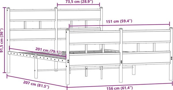 vidaXL Μεταλλικό σκελετό κρεβατιού, χωρίς στρώμα, καπνιστός δρυς, 150x200 εκ