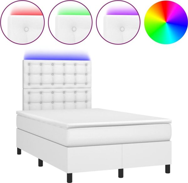 vidaXL Λευκό κρεβάτι κοντινεντάλ με στρώμα και LED, λευκή οικοδερμα 120x200εκ
