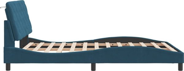 vidaXL Rama κρεβατιού με κεφαλάρι, σκούρο μπλε, 140x200 εκ., βελούδινη