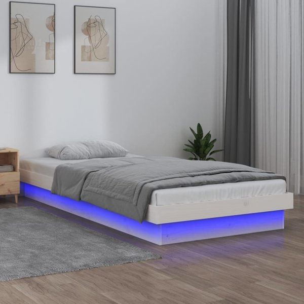 vidaXL Καρέκλα κρεβατιού με LED, λευκό, 90 x 200 cm, μασίφ ξύλο