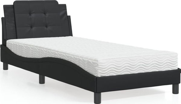 vidaXL Κρεβάτι με στρώμα, μαύρο, 90x200cm, τεχνητό δέρμα
