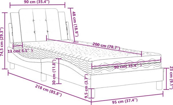 vidaXL Κρεβάτι με στρώμα, μαύρο, 90x200cm, τεχνητό δέρμα
