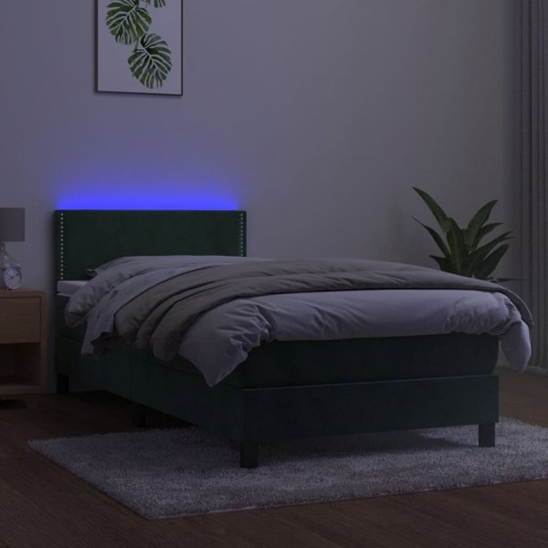 vidaXL Κρεβάτι κομιντένσιαλ με στρώμα και LED, πράσινο βελούδο 80x200 cm