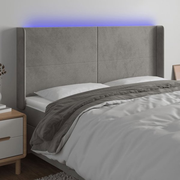 vidaXL Κεφαλάρι Κρεβατιού με LED, Ανοιχτό Γκρι, 163x16x118/128 εκ, Βελούδο