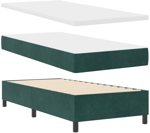 vidaXL Κρεβάτι Box Spring με Στρώμα και Πάγκο 100x200 εκ. Βελούδινο Σκούρο Πράσινο
