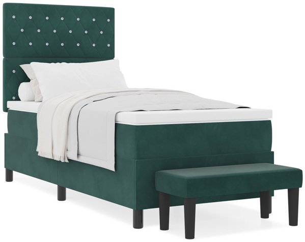 vidaXL Κρεβάτι Box Spring με Στρώμα και Πάγκο 100x200 εκ. Βελούδινο Σκούρο Πράσινο
