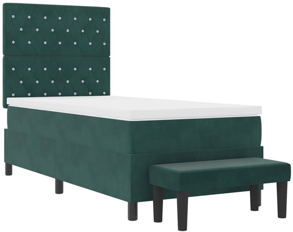 vidaXL Κρεβάτι Box Spring με Στρώμα και Πάγκο 100x200 εκ. Βελούδινο Σκούρο Πράσινο