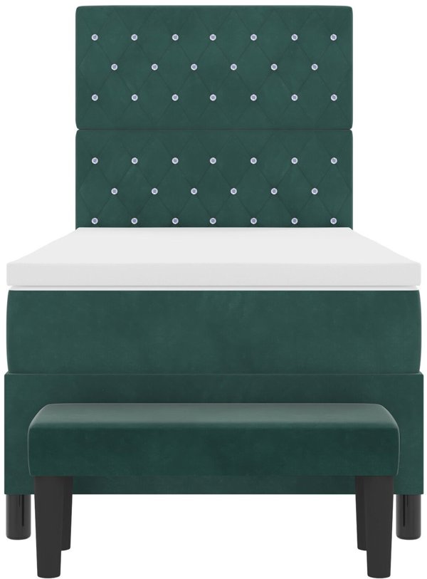 vidaXL Κρεβάτι Box Spring με Στρώμα και Πάγκο 100x200 εκ. Βελούδινο Σκούρο Πράσινο