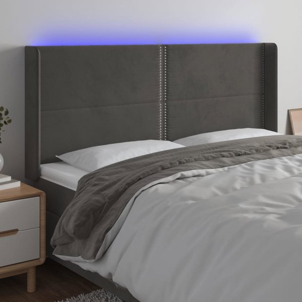 vidaXL Zaglozek giatou me LED, skouro gkri, 163x16x118/128cm, aksamit