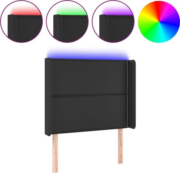 vidaXL Τελείωμα Κρεβατιού με LED, Μαύρο 103x16x118/128cm, Συνθετικό Δέρμα