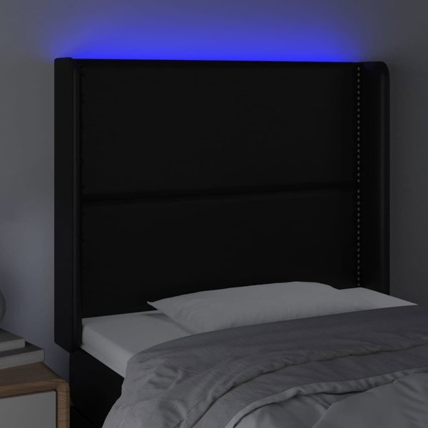 vidaXL Τελείωμα Κρεβατιού με LED, Μαύρο 103x16x118/128cm, Συνθετικό Δέρμα