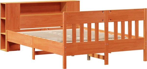vidaXL Κρεβάτι πεύκου με ράφι κερωμένο καφέ 140x190 εκ χωρίς στρώμα