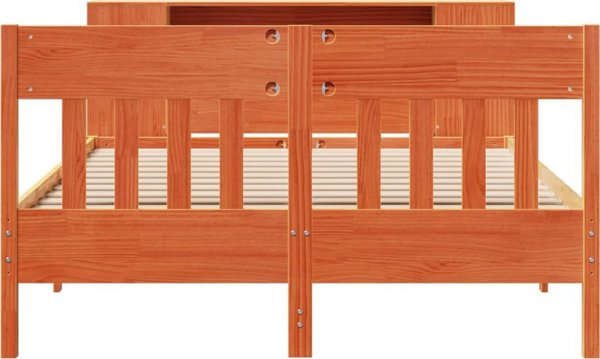 vidaXL Κρεβάτι πεύκου με ράφι κερωμένο καφέ 140x190 εκ χωρίς στρώμα