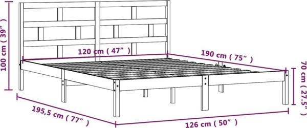 vidaXL Μικρή Διπλή Rama κρεβατιού από μασίφ ξύλο, 120x190 εκ.