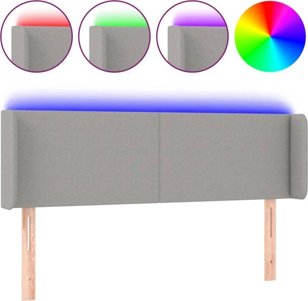 vidaXL Τελειώμα κεφαλιού κρεβατιού με LED, ανοιχτό γκρι, 147x16x78/88 cm, ύφασμα