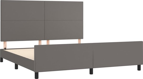vidaXL Rama κρεβατιού με κεφαλάρι, γκρι, 160x200 cm, επενδυμένο με συνθετικό δέρμα