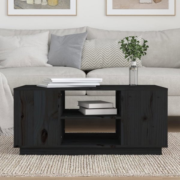 vidaXL vidaXL Stolik kawowy, czarna, 90x49x40,5 cm, lite drewno sosnowe