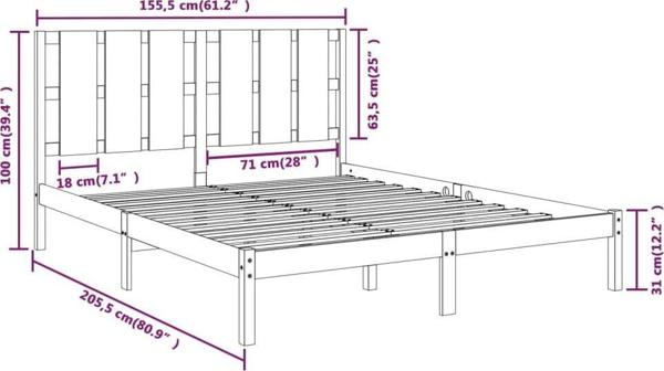 vidaXL Πλαίσιο Κρεβατιού, μαύρο, μασίφ ξύλο, 150x200 cm, King Size