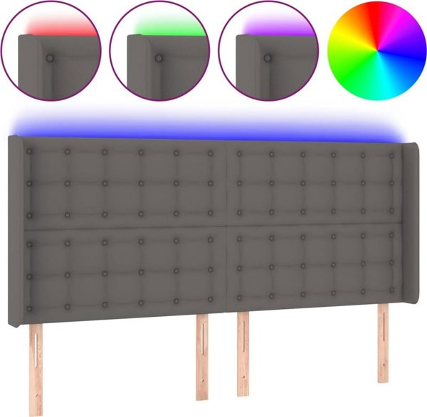 vidaXL Zaglowek do lozka z LED, szary, 147x16x118/128 cm, sztuczna skora
