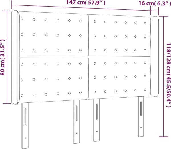 vidaXL Zaglowek do lozka z LED, szary, 147x16x118/128 cm, sztuczna skora