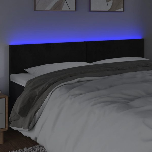 vidaXL προσκέφαλο κρεβατιού με LED, μαύρο, 160x5x78/88 cm, βελούδο