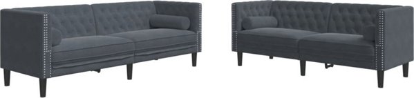 vidaXL Σετ καθιστικού Chesterfield 2 τεμαχίων με κυλινδρικά μαξιλάρια, σκούρο γκρι, βελούδο