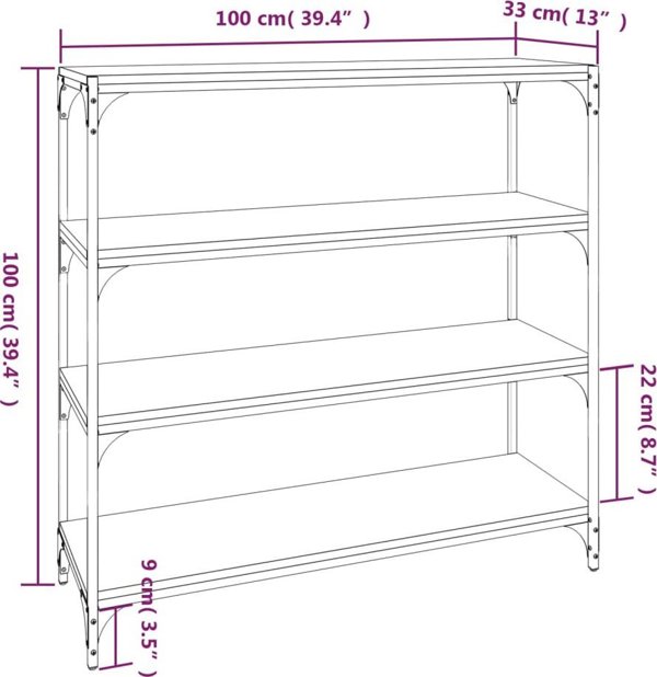 vidaXL Βιβλιοθήκη σε γκρι δρυς Sonoma 100x33x100 cm
