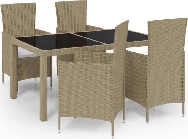 vidaXL Σετ 5 τεμαχίων επίπλων κήπου με μαξιλάρια, PE ρατάν, μπεζ