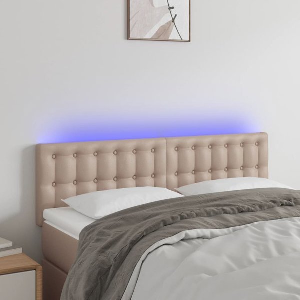 vidaXL Κεφαλάρι κρεβατιού με LED, καφέ cappuccino, 144x5x78/88 εκ., οικολογικό δέρμα