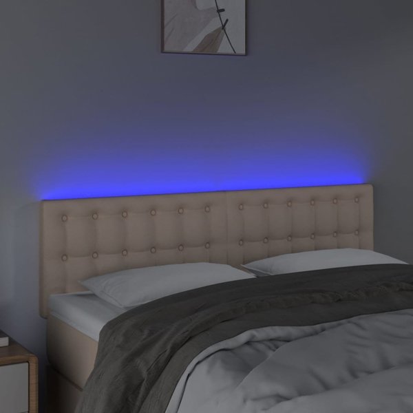 vidaXL Κεφαλάρι κρεβατιού με LED, καφέ cappuccino, 144x5x78/88 εκ., οικολογικό δέρμα