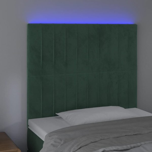 vidaXL Zaglowek do lozka z LED, ciemnozielony, 90x5x118/128 cm, aksamit