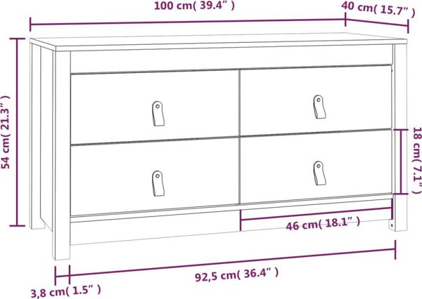 vidaXL Komoda miodowy braz 100x40x54 cm lite drewno sosnowe