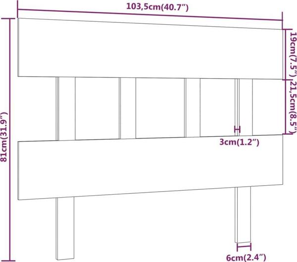 vidaXL Κεφαλάρι κρεβατιού, γκρι, 103,5x3x81 cm, από μασίφ πεύκο