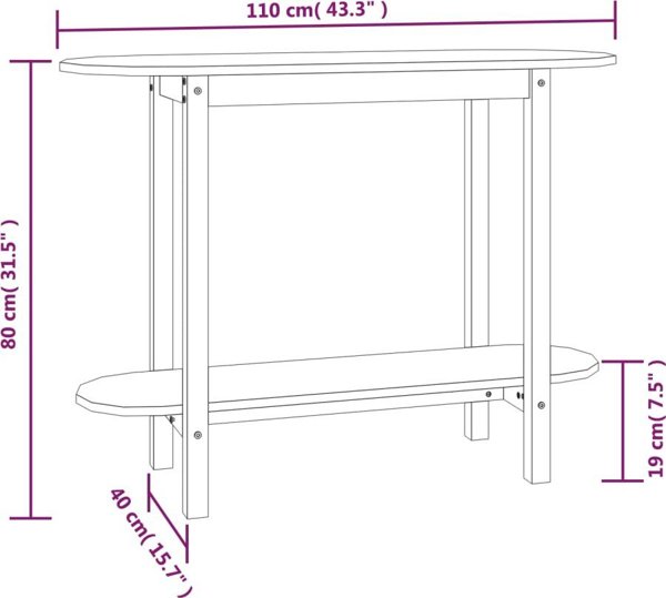 vidaXL Stolik konsolowy, czarny, 110x40x80 cm, lite drewno sosnowe
