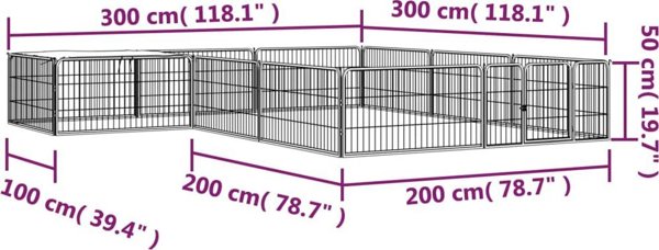 vidaXL vidaXL Kojec dla psa, 12 panele, czarny, 100x50 cm, stal