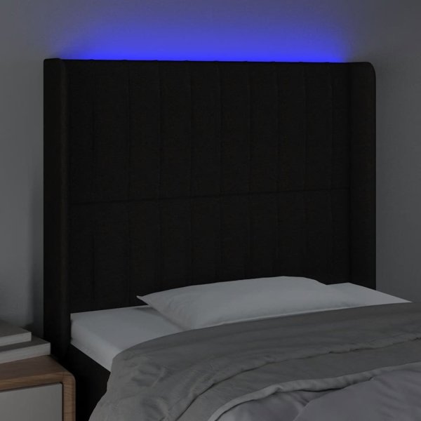 vidaXL Zaglowek do lozka z LED, czarny, 103x16x118/128 cm, tkanina