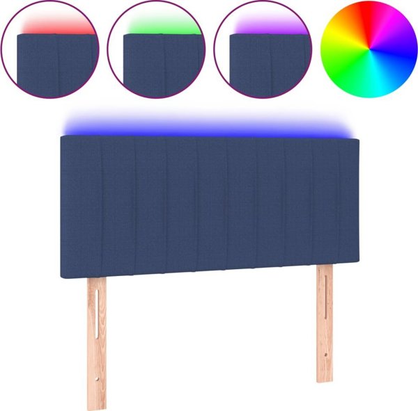 vidaXL Zaglowek do lozka z LED, niebieski, 90x5x78/88 cm, tkanina