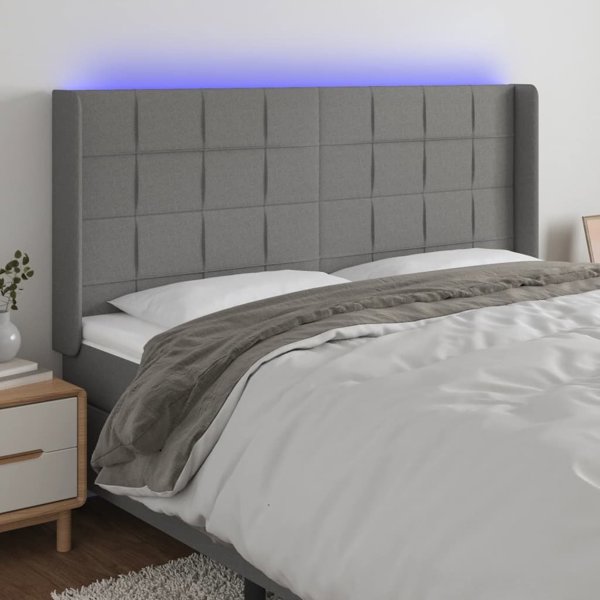 vidaXL Κεφαλάρι κρεβατιού με LED, σκούρο γκρι, 203x16x118/128 cm, ύφασμα