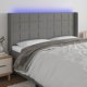 vidaXL Κεφαλάρι κρεβατιού με LED, σκούρο γκρι, 203x16x118/128 cm, ύφασμα