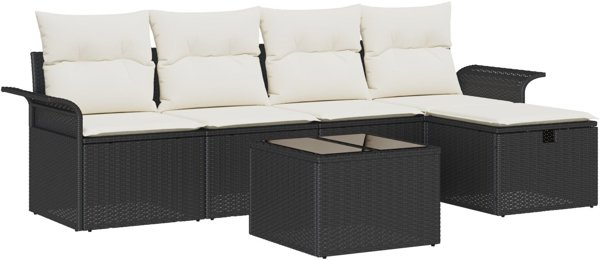 vidaXL 6 τεμαχίων σετ κήπου καναπέδες με μαξιλάρια μαύρου πολυρατάν